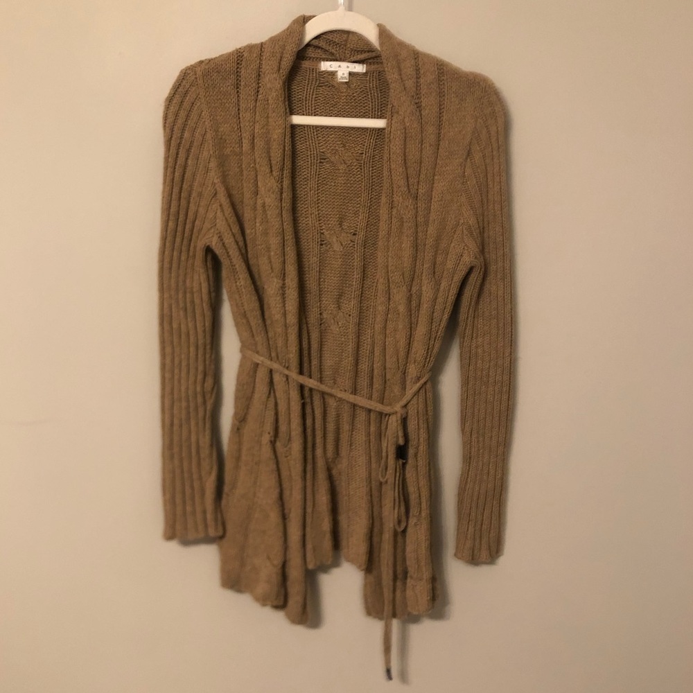 CABI Tan Cable Knit Comfy Cardigan  Tie Waist size Small